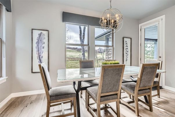 Chandelier, Dining room, Interior, Wood Texture Flooring
