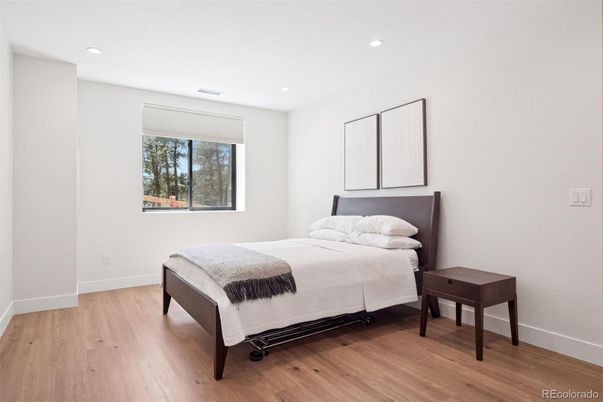 Bedroom, Interior, Recessed Lighting, Wood Texture Flooring