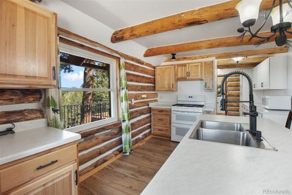 Interior, Kitchen, Stainless Steel Appliances, Wooden Beams, Wood Texture Flooring