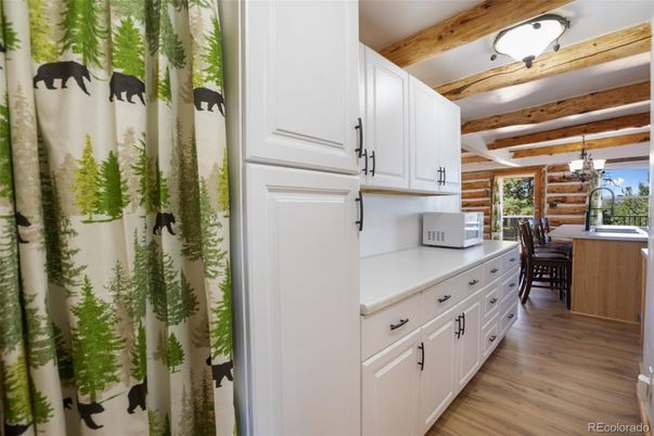 Interior, Kitchen, Pendant Lights, Wooden Beams, Wood Texture Flooring