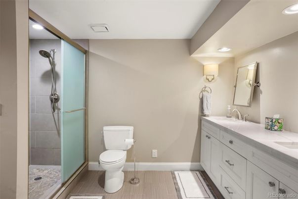Bathroom, Dual Sink Vanities, Glass Shower, Interior, Recessed Lighting