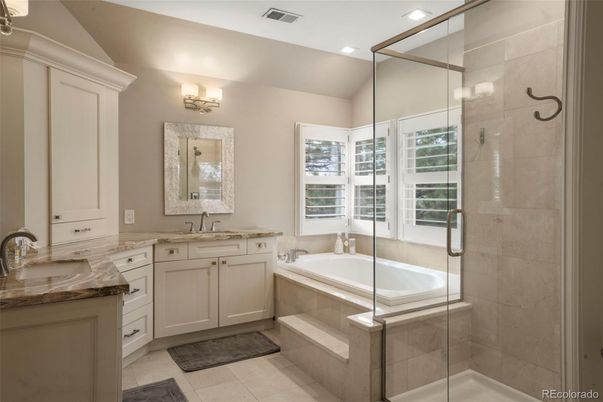 Bathroom, Dual Sink Vanities, Glass Shower, Interior, Recessed Lighting