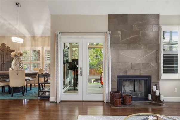 Dining room, Fireplace, Interior, Wood Texture Flooring