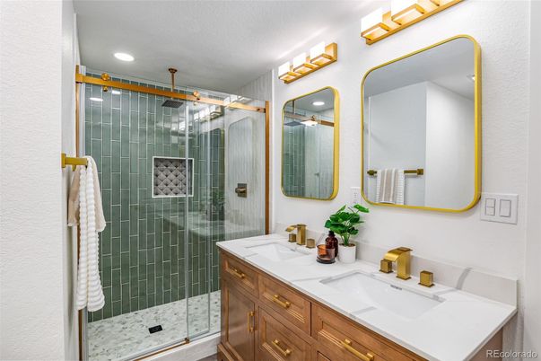 Bathroom, Dual Sink Vanities, Glass Shower, Interior, Recessed Lighting