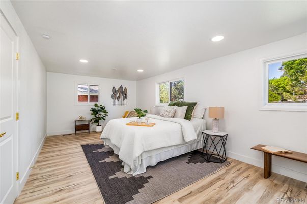 Bedroom, Interior, Recessed Lighting, Wood Texture Flooring
