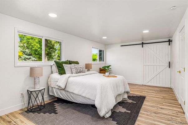 Bedroom, Interior, Recessed Lighting, Wood Texture Flooring
