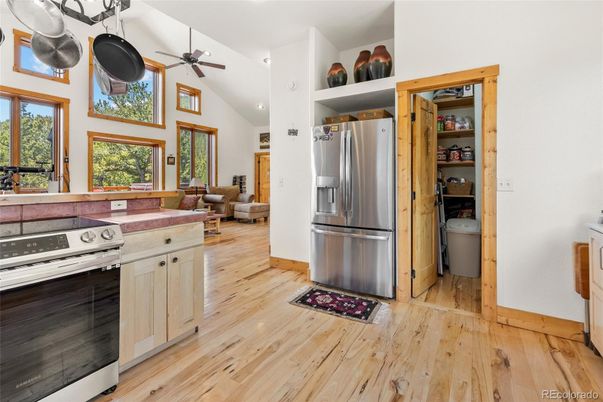 Interior, Kitchen, Living room, Stainless Steel Appliances, Wood Texture Flooring