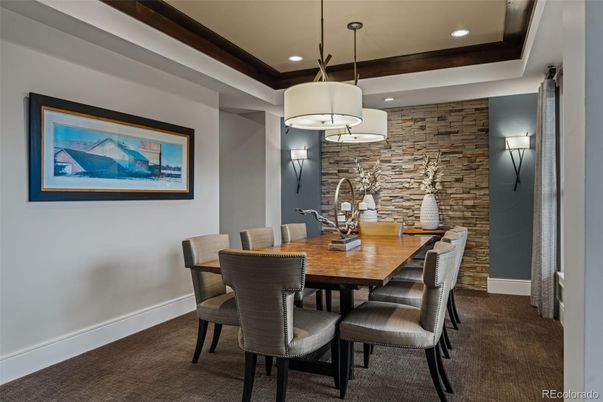 Dining room, Interior, Pendant Lights, Recessed Lighting, Stone Walls