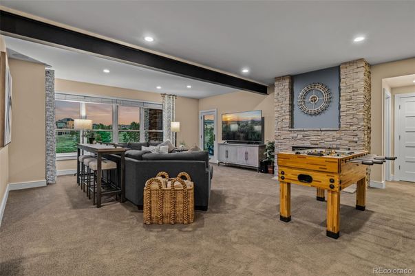 Game Room, Interior, Living room, Recessed Lighting, Stone Walls