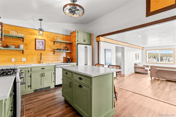 Interior, Kitchen, Pendant Lights, Recessed Lighting, Wood Texture Flooring