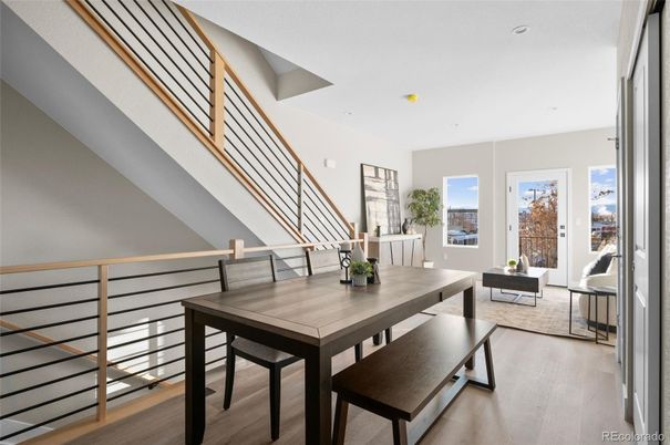 Dining room, Interior, Recessed Lighting, Wood Texture Flooring