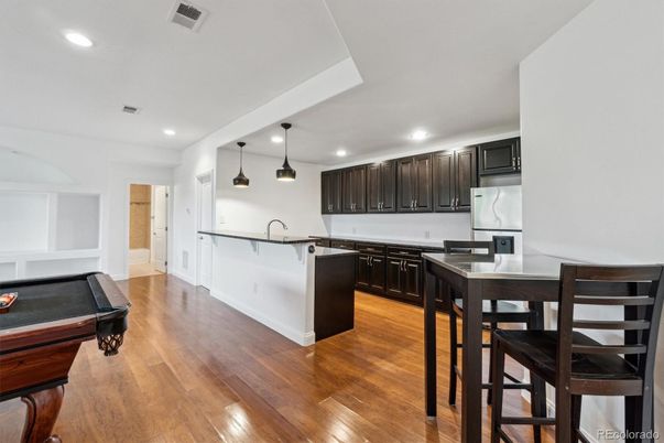 Interior, Kitchen, Pendant Lights, Recessed Lighting, Wood Texture Flooring