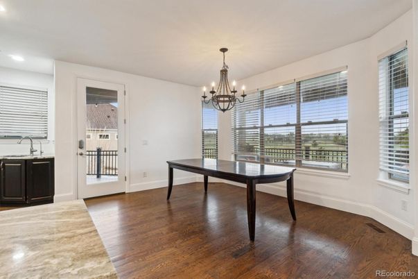 Chandelier, Dining room, Interior, Recessed Lighting, Wood Texture Flooring