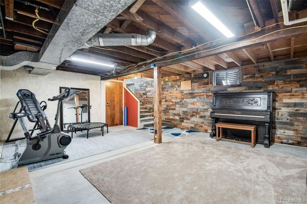 Fitness Equipment, Interior, Piano, Stone Walls, Wooden Beams, Wooden Walls