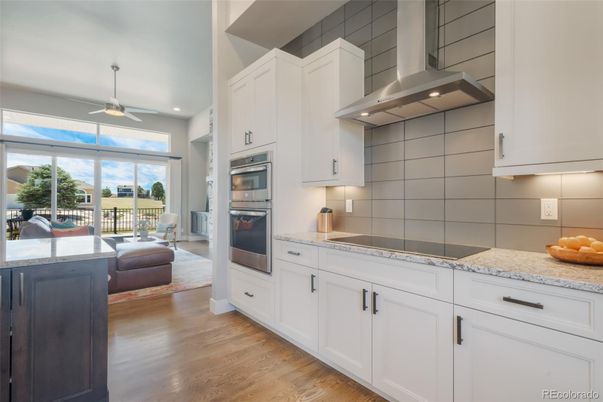 Interior, Kitchen, Living room, Recessed Lighting, Stainless Steel Appliances, Wood Texture Flooring