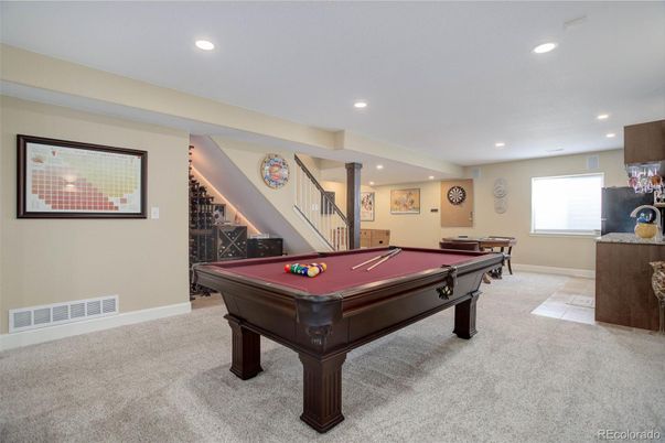 Billiard Table, Game Room, Interior, Recessed Lighting