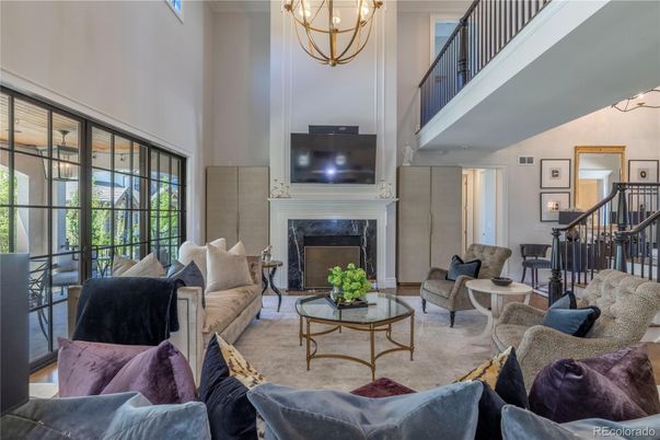 Chandelier, Fireplace, Interior, Living room