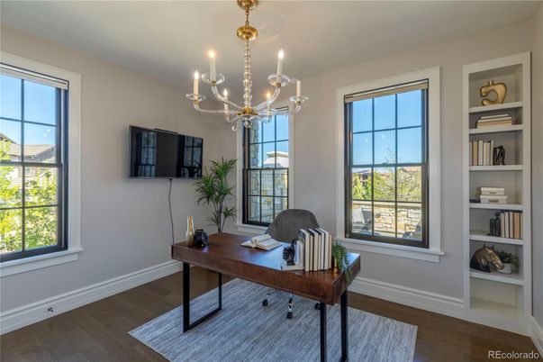 Chandelier, Home Office, Interior, Wood Texture Flooring