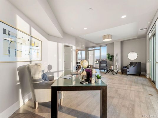 Home Office, Interior, Living room, Recessed Lighting, Wood Texture Flooring