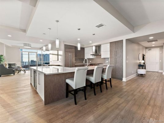 Interior, Kitchen, Living room, Pendant Lights, Recessed Lighting, Stainless Steel Appliances, Wood Texture Flooring