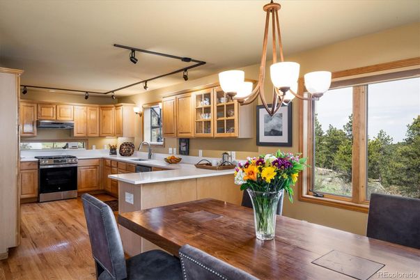Chandelier, Dining room, Interior, Kitchen, Wood Texture Flooring
