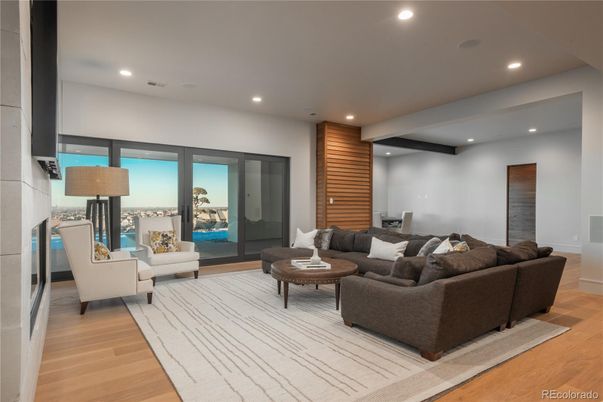 Interior, Living room, Recessed Lighting, Wood Texture Flooring