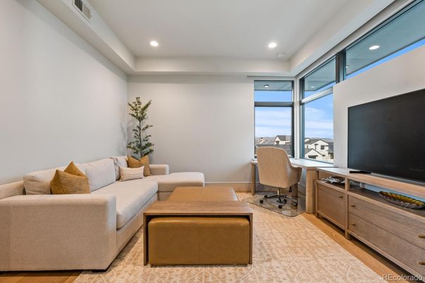 Home Office, Interior, Living room, Recessed Lighting, Wood Texture Flooring