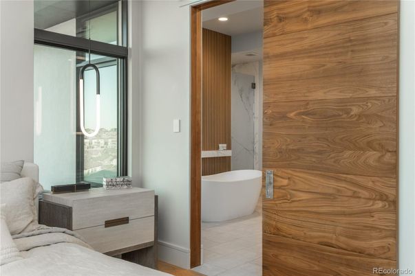 Bathroom, Free Standing Baths, Interior, Marble Walls, Recessed Lighting