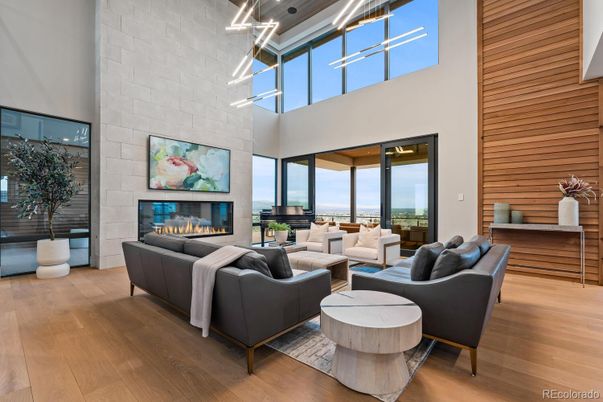 Fireplace, Interior, Living room, Pendant Lights, Stone Walls, Wood Texture Flooring, Wooden Walls