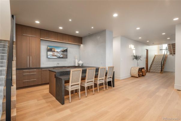 Dining room, Interior, Recessed Lighting, Wood Texture Flooring