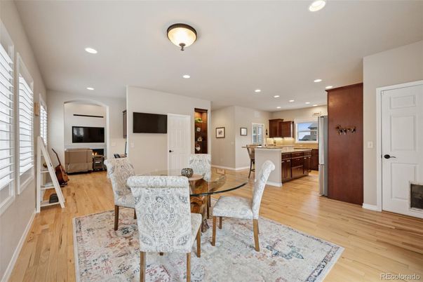 Dining room, Interior, Kitchen, Living room, Recessed Lighting, Wood Texture Flooring