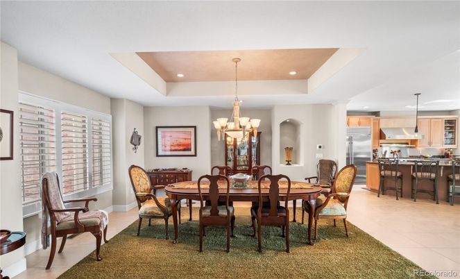 Chandelier, Dining room, Interior, Kitchen, Pendant Lights, Recessed Lighting, Stainless Steel Appliances