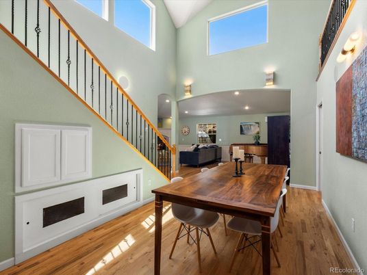 Dining room, Interior, Recessed Lighting, Wood Texture Flooring