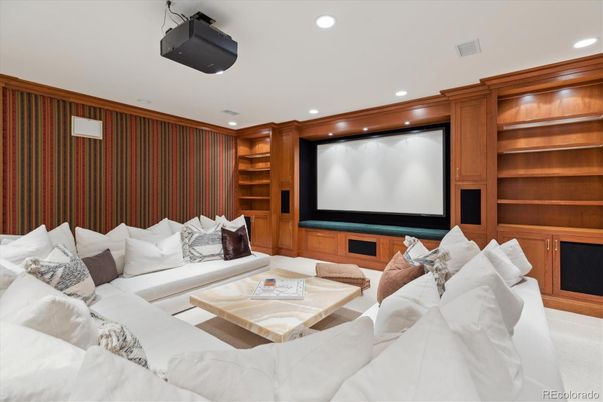 Interior, Living room, Projection Screen, Recessed Lighting, Theatre Room