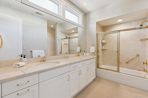 Bathroom, Dual Sink Vanities, Glass Shower, Interior, Recessed Lighting