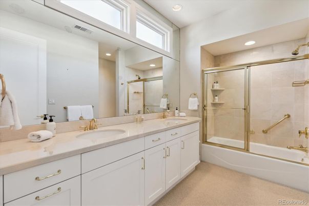 Bathroom, Dual Sink Vanities, Glass Shower, Interior, Recessed Lighting