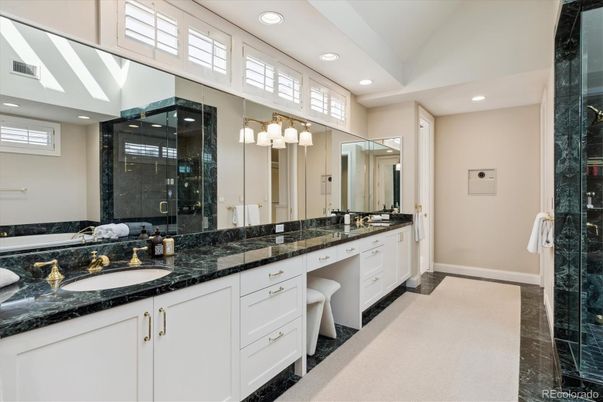 Bathroom, Dual Sink Vanities, Glass Shower, Interior, Recessed Lighting