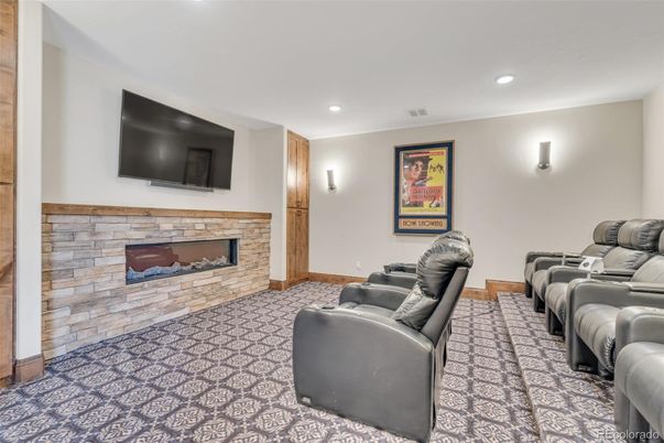 Home Theatre Room, Fireplace, Interior, Recessed Lighting, Theatre Room