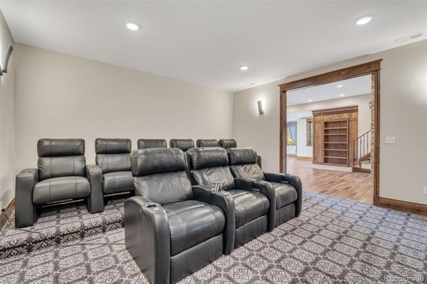 Home Theatre Room, Interior, Recessed Lighting, Theatre Room, Wood Texture Flooring