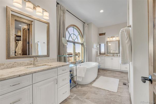 Bathroom, Dual Sink Vanities, Free Standing Baths, Interior, Recessed Lighting
