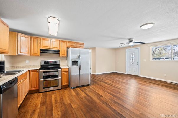 Interior, Kitchen, Stainless Steel Appliances, Wood Texture Flooring