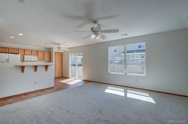 Empty room, Interior, Kitchen, Recessed Lighting, Wood Texture Flooring
