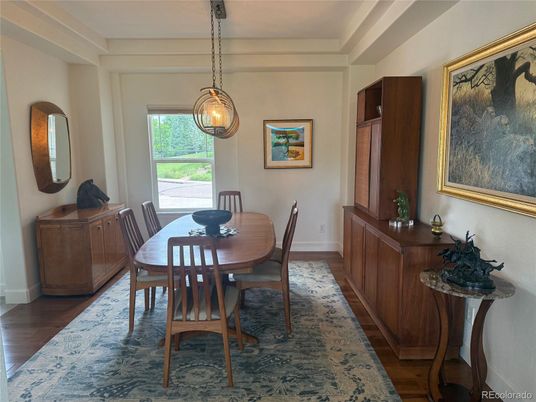 Dining room, Interior, Pendant Lights, Wood Texture Flooring