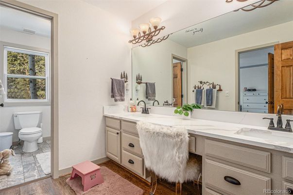 Bathroom, Dual Sink Vanities, Interior, Wood Texture Flooring