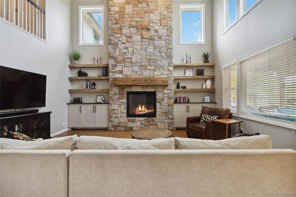 Fireplace, Interior, Living room, Stone Walls, Wood Texture Flooring