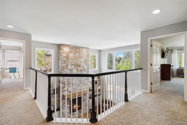 Fireplace, Interior, Recessed Lighting, Stone Walls