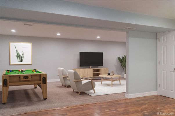 Game Room, Interior, Recessed Lighting, Wood Texture Flooring
