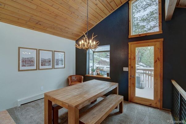 Dining room, Interior, Pendant Lights, Wooden Ceilings