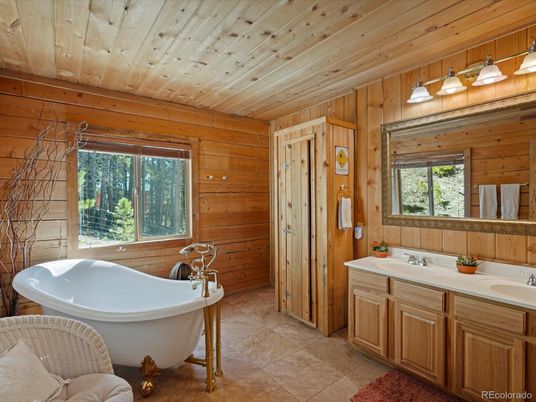 Bathroom, Dual Sink Vanities, Free Standing Baths, Interior, Wooden Ceilings, Wooden Walls