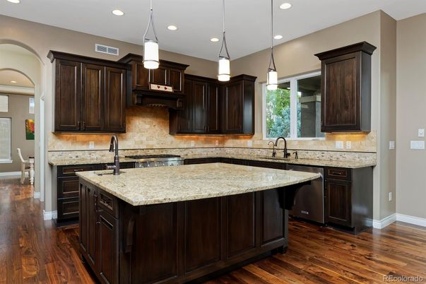 Interior, Kitchen, Pendant Lights, Recessed Lighting, Wood Texture Flooring
